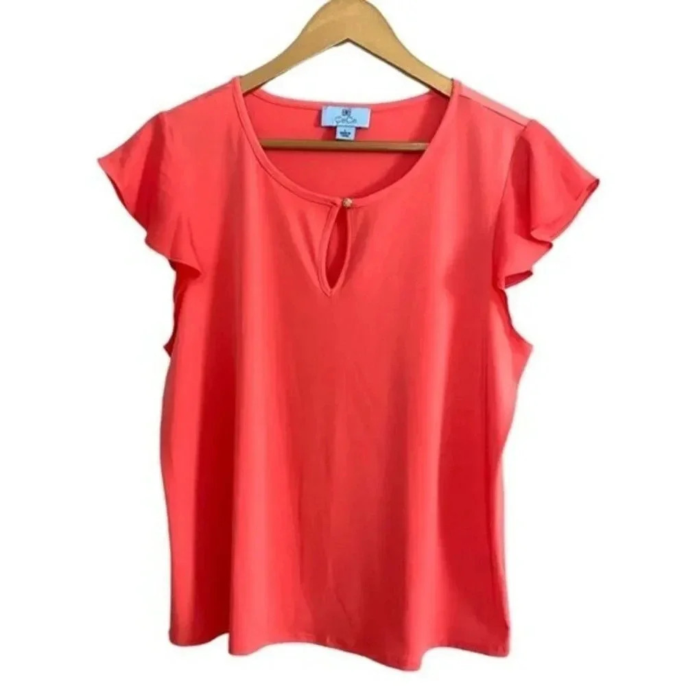 Cece Coral Flutter Blouse